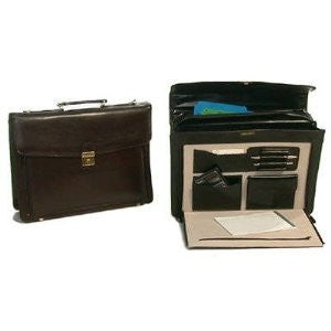 Bond Street 521242BLK Black Renaissance Leather Briefcase with Organizer and combination Lock