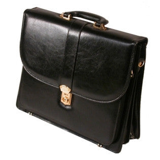 Bond Street Ltd  Executive Black Leather Flapover Briefcase w/ Organizer