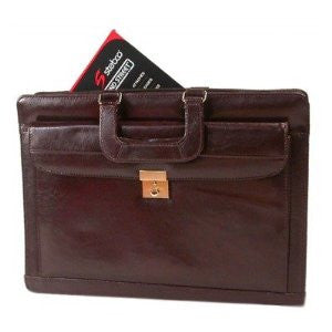 Bond Street 545051BUR Black Leather Front Flap Lockable Briefcase with Drop Handles and Removable Shoulder Strap Color- Burgundy